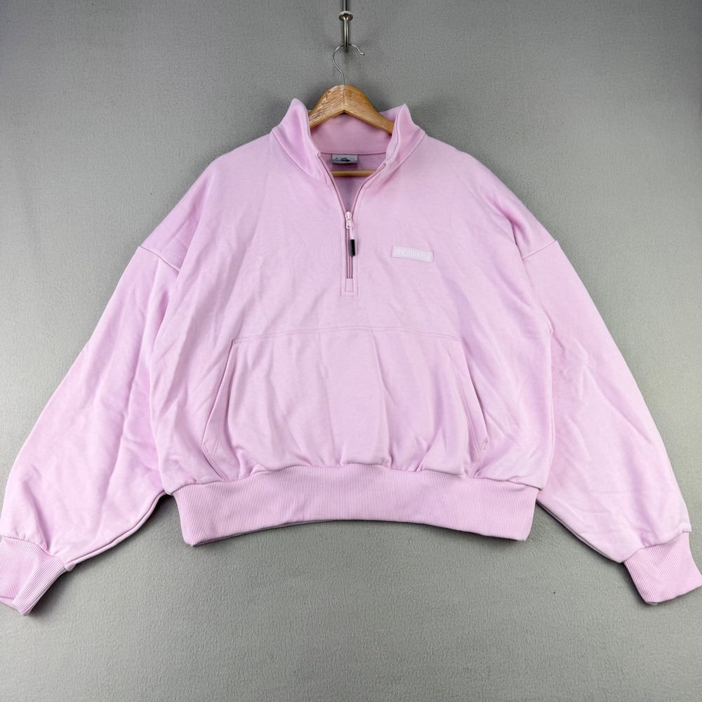 Columbia Marble Canyon French Terry 1/4 Zip Womens XL Pink Soft Cozy Sweatshirt